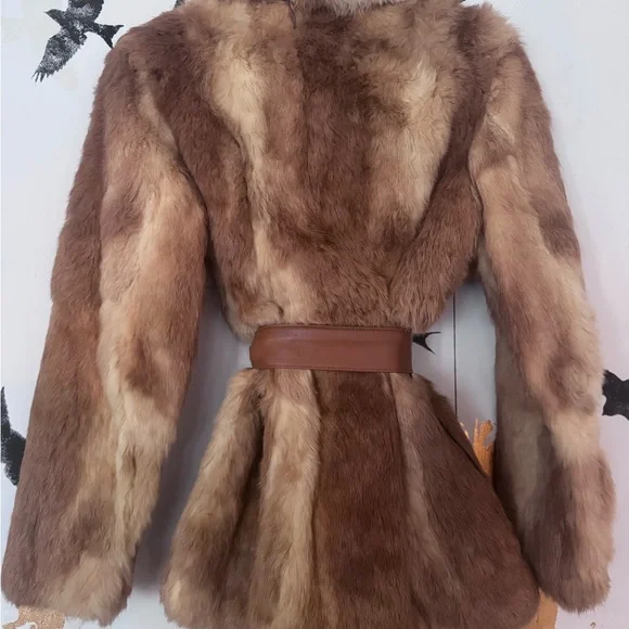 Vintage Genuine Fur Belted Wrap Coat | Soft Honey Brown | Glam Boho Luxe - Picture 5 of 8